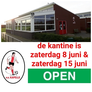 Openingstijden kantine 15 juni