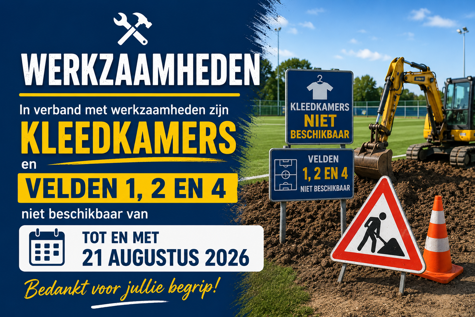 Werkzaamheden aan kleedkamers en velden